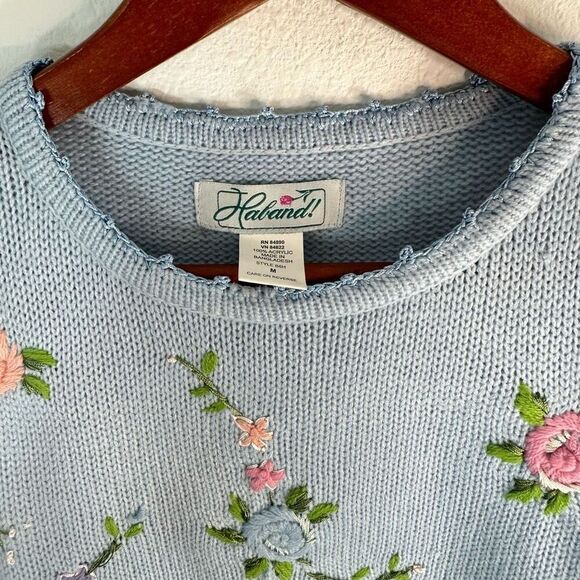 Vintage Haband Floral Embroidered Knit Sweater CottageCore GrannyCore Coquette - Picture 5 of 9